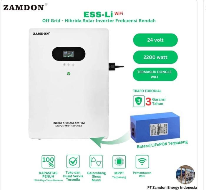 All in One Paket PLTS Offgrid Portable 2.2kW/3kW/5kW PSW 220V With Lithium Battery MPPT High Performance - 48V 3000W