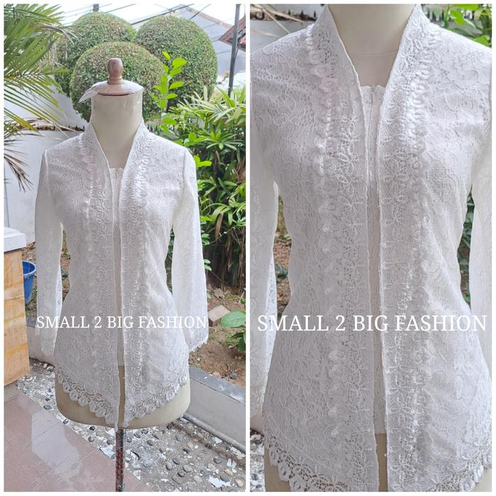 Gambar baju atasan kebaya pesta wisuda brokat brukat putih lengan panjang ada big size jumbo - 4L dada 116 dari Small 2 Big Fashion undefined Tokopedia