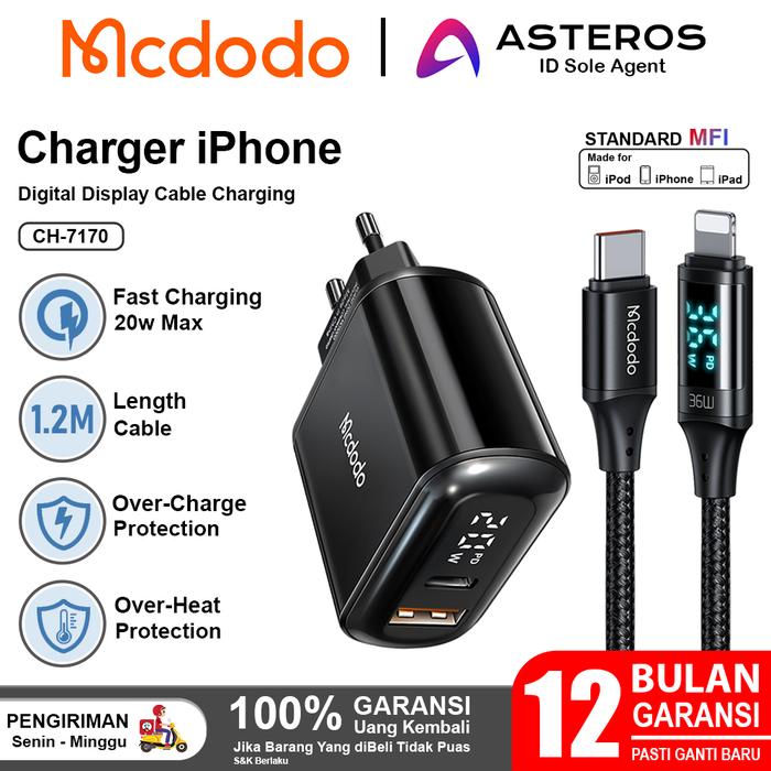 Gambar MCDODO Charger iPhone X 11 12 13 14 PD Fast Charging 20w Auto Off - 1Set 20W Digtal dari Mcdodo Official Indonesia undefined Tokopedia
