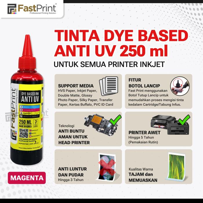 Gambar Fast Print Tinta Printer Anti UV Refill 250 ML - Magenta dari Fast Print Bekasi undefined Tokopedia