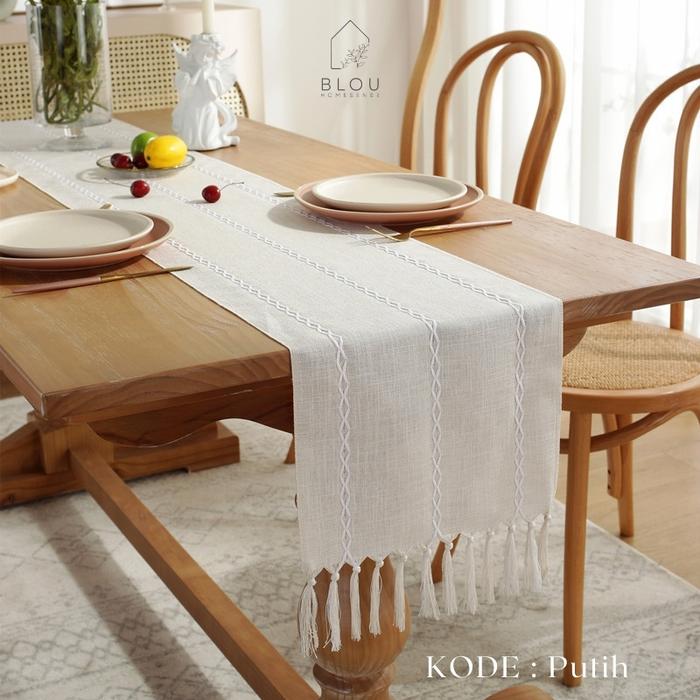 Gambar Blou Table Runner Nordic Premium Taplak Meja Makan Rajut Taplak Meja Tamu Taplak Meja Console Hias Simple Premium Korean Style coffee table cover 33x120cm 33x160cm - Putih, 33 x 160 cm dari Blou Homesense undefined Tokopedia