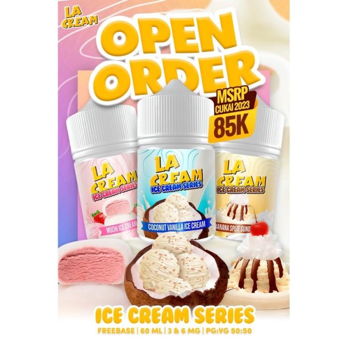 Gambar LA CREAM ICE CREAM SERIES 60ML 3MG 6MG MOCHI - COCONUT VANILLA - BANANA SPLIT SUNDAE LIQUID FREEBASE MOCCHI MOCCI LEVICA LACREAM - Mochi Ice Cream, 3mg dari Otashops undefined Tokopedia