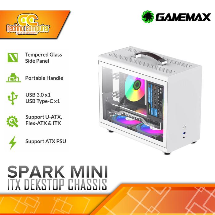 Gambar CASING GAMEMAX SPARK MINI - Mini Tower ITX Case Tempered Glass - Putih dari Techno Computer Bali undefined Tokopedia