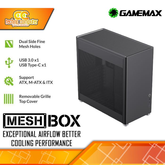 Gambar CASING GAMEMAX MESHBOX - Mid Tower ATX Case Mesh - Hitam dari Techno Computer Bali undefined Tokopedia