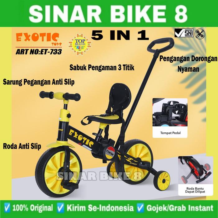 Gambar Balance Bike 5 in 1 EXOTIC ET-733 Sepeda Keseimbangan Anak Sepeda Roda Empat - Kuning dari Toko Sepeda Sinar Bike 8 undefined Tokopedia