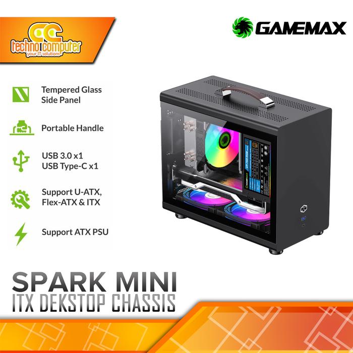 Gambar CASING GAMEMAX SPARK MINI - Mini Tower ITX Case Tempered Glass - Hitam dari Techno Computer Bali undefined Tokopedia