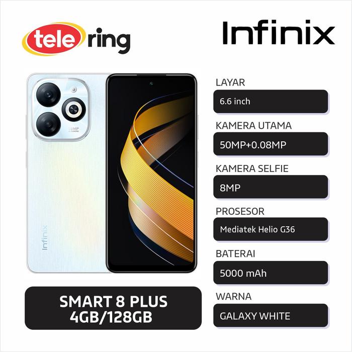 Gambar HP INFINIX X6526 SMART 8 PLUS 4/128GB - WHITE dari Tele Ring undefined Tokopedia