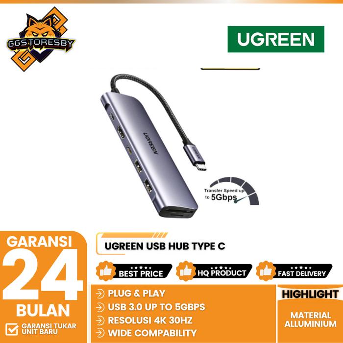 Gambar UGREEN USB HUB Type C USB 3.0 HDMI 4K 60HZ SD/TF Card - 15214 / 20956A / 15495 / 60600 - 15214 7in1 dari GGSTORESBY Kota Surabaya Tokopedia