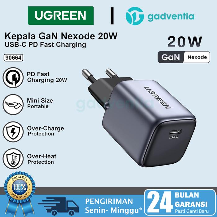 Gambar UGREEN Kepala GaN Adaptor Charger 30W 30 Watt iPhone 13 14 Pro Max 27W - GaN 20W Gray dari GADVENTIA undefined Tokopedia