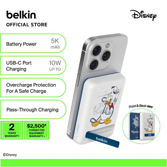 Gambar Belkin BPD004qc Disney Series BoostCharge Magnetic Wireless Power Bank 5K+Stand (Apple watch, Iphone15, USB-C device) - Donal Duck dari Belkin Indonesia undefined Tokopedia