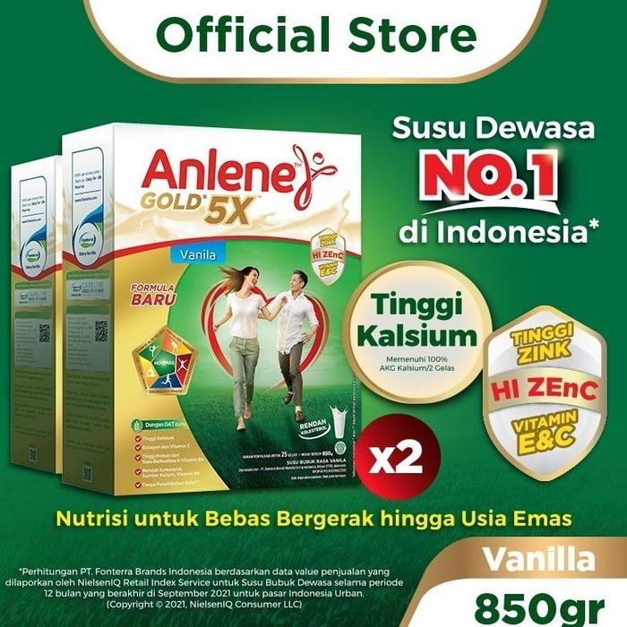 Gambar Anlene Gold 5X Susu Bubuk Dewasa Vanila 2 x 850g - Nutrisi Tinggi Kalsium Untuk Tulang, Sendi, dan Otot - Twinpack dari DadanStoor undefined Tokopedia