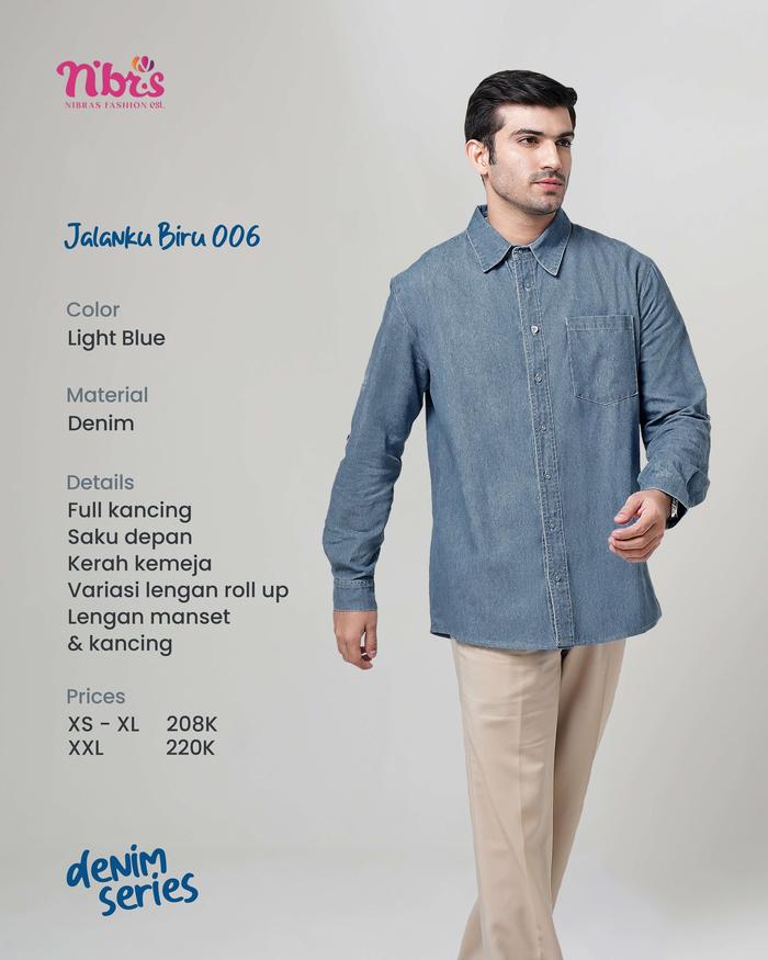 Gambar KEMEJA PRIA NIBRAS JALANKU BIRU 006 / DENIM SERIES NIBRAS ORI TERBARU BRANDED LEVIS LENGAN PANJANG - Light Blue, XS dari JAZA Hijab undefined Tokopedia