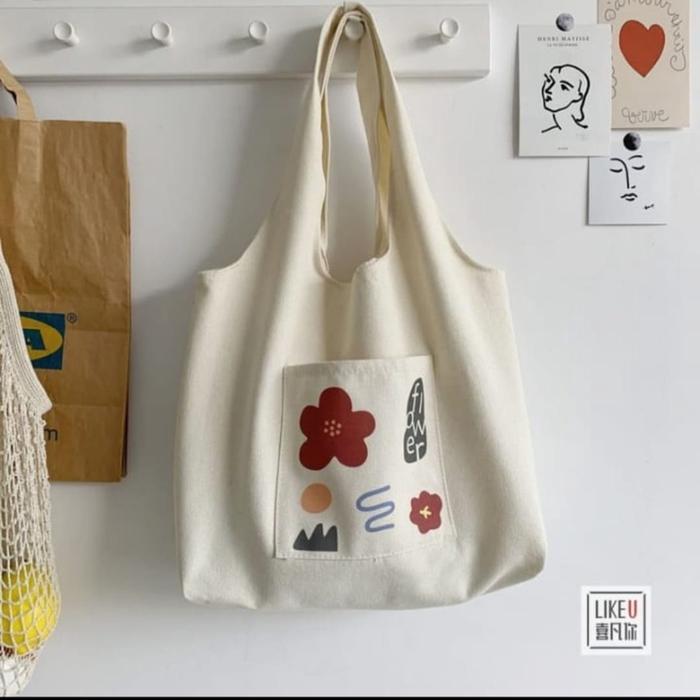 Gambar Tas Tote bag Bahu Selempang Wanita Fashion Korea Kanvas Premium - Bunga Merah dari NANA BAGSTORE undefined Tokopedia