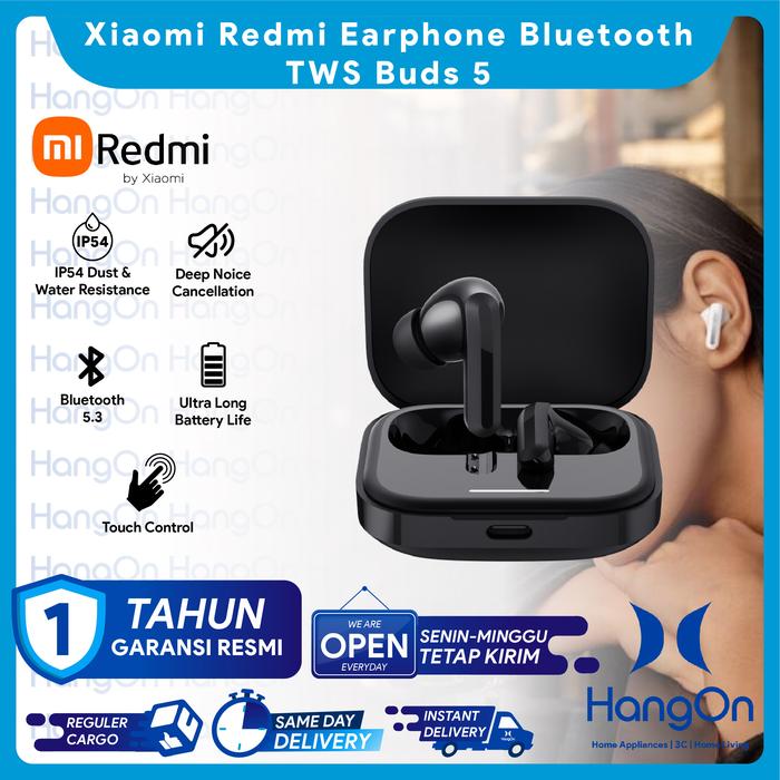 Gambar Xiaomi Redmi Buds 5 Earphone Bluetooth 5.3 IP54 Waterproof - Black dari HangOn Official Store undefined Tokopedia