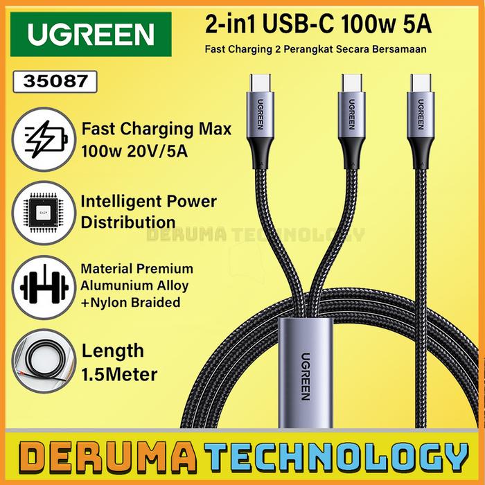 Gambar UGREEN Kabel 2 in 1 Charger Data Type C to Dual Type C PD Fast Charging 100w For Laptop MacBook iPad Air Pro iPhone 15 Series Samsung S23 S24 Ultra - Kabel 2 IN 1 dari DERUMA TECHNOLOGY OFFICIAL undefined Tokopedia