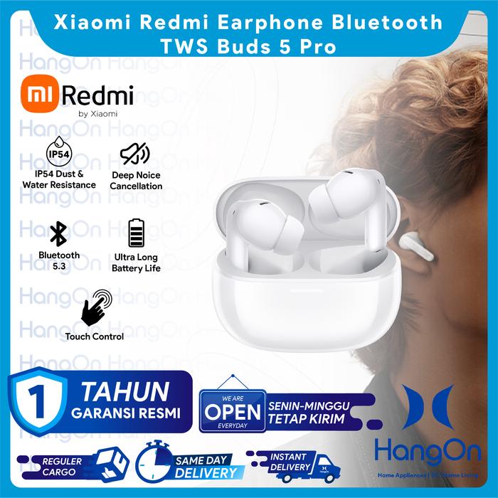 Gambar Xiaomi Redmi Buds 5 Pro Earphone Bluetooth 5.3 IP54 Waterproof TWS - Moonlight White dari HangOn Official Store undefined Tokopedia