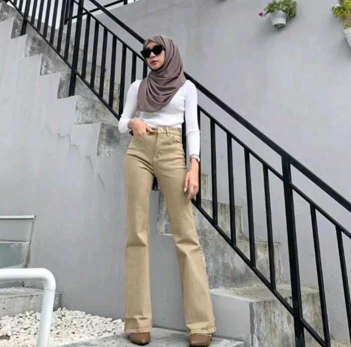 Gambar Celana Jeans Wanita Highwaist Cutbray Loose Panjang Stretch Denim Best Seller Melar Premium Style - Khaki, 28 dari Bryan Sanjaya Shop undefined Tokopedia