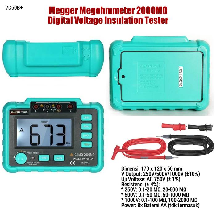 Gambar Digital Insulation Tester high voltage Megger Meger Test Megohm Meter - VC60B+ dari Hantara Tech undefined Tokopedia