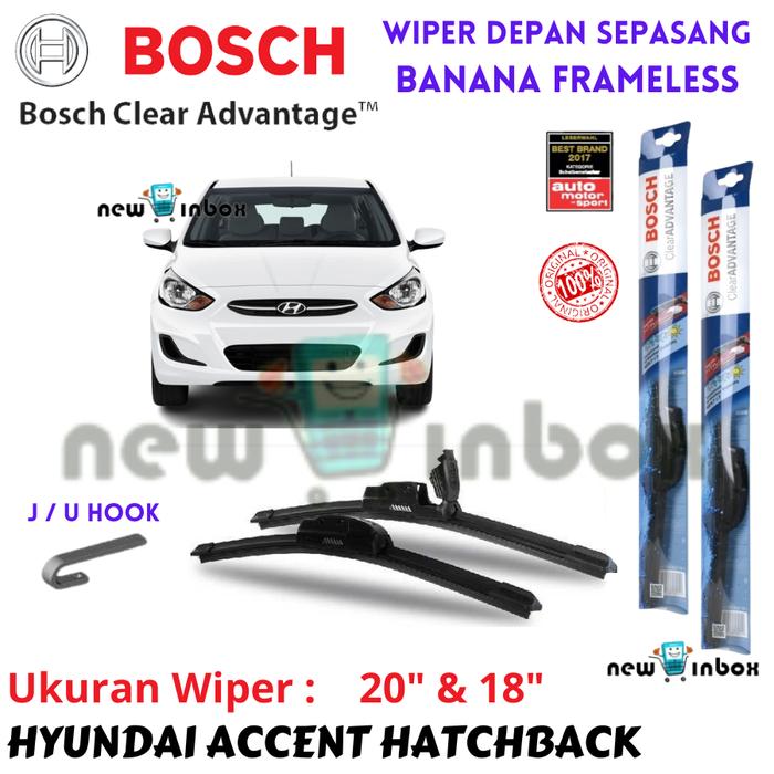 Gambar Wiper Depan Mobil HYUNDAI ACCENT HATCHBACK Sepasang Frameless BOSCH CLEAR ADVANTAGE 20" & 18" ORIGINAL - Depan 20" & 18" dari NEW IN BOX undefined Tokopedia