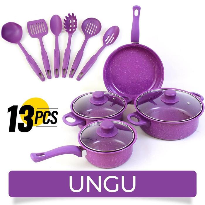 Gambar Bebehome Peralatan Masak Lengkap 13 Pcs dalam 1 set | Cookware Panci Set | Wajan Penggorengan Spatula Set Isi 13Pcs | 1 Set Frypan Saucepan - UNGU, 13PCS 1SET dari FAJARSTORE111888 undefined Tokopedia