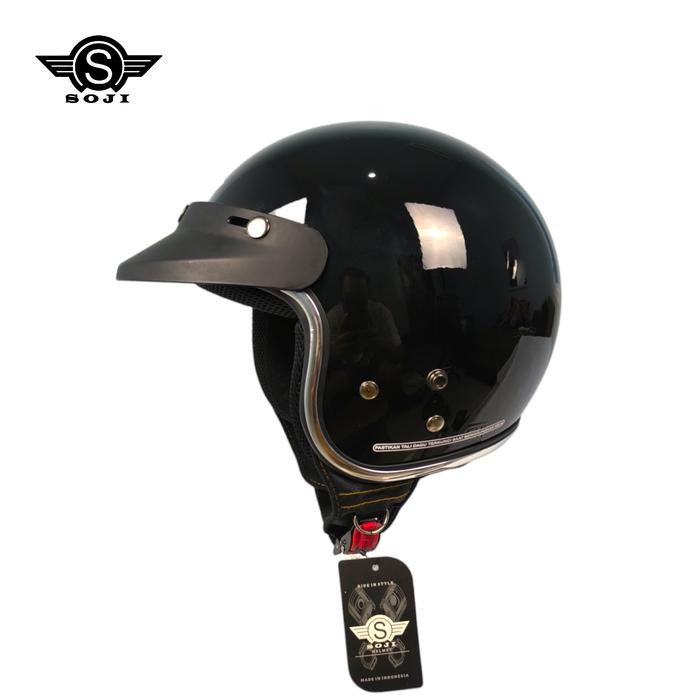 Gambar SOJI Helm Polos Reno Custom List Chrome Retro Classic Dewasa Pria Wanita Hijab Pet Hitam - hitam glos, M (57-58 cm) dari SOJI Helmet Official Store undefined Tokopedia
