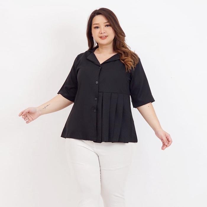 Gambar BLOUSE WANITA BIG SIZE JUMBO 010 XXL XXXL KEMEJA ATASAN BAJU HAMIL KEKINIAN FASHION KOREA STYLE BRANDED LENGAN PENDEK MODERN BAJU BUMIL MENYUSUI CEWEK PEREMPUAN GEMUK GENDUT TRENDY OVERSIZE PLUS SIZE KERAH KANCING BUKAAN DEPAN MODIS ELEGAN MURAH TERMURAH - BLACK dari BIGSIZEELEGAN undefined Tokopedia
