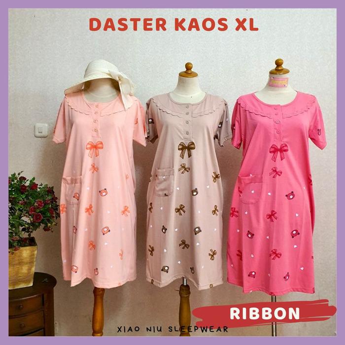 Gambar Daster Kaos Jumbo XL / Baju Tidur Wanita - Dst XL Ribbon, Cream dari Xiao Niu_NEW undefined Tokopedia