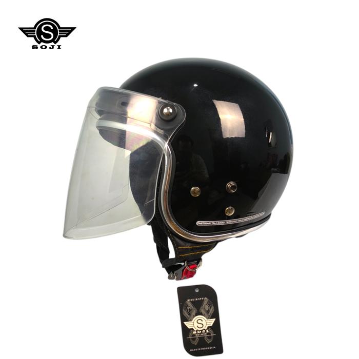 Gambar SOJI helm reno list chrome retro clasic deawa pria wanita hijab kaca venom bening - hitam glos, M(57-58 cm) dari SOJI Helmet Official Store undefined Tokopedia