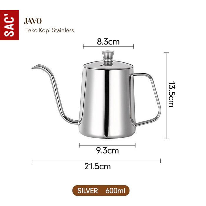 Gambar JAVO Teko Kopi Leher Angsa Premium Gooseneck Stainless Kettle Coffee Pot Teko Seduh Kopi Tutup Gagang Stainless - SILVER-600ML dari Shop at Christine's undefined Tokopedia