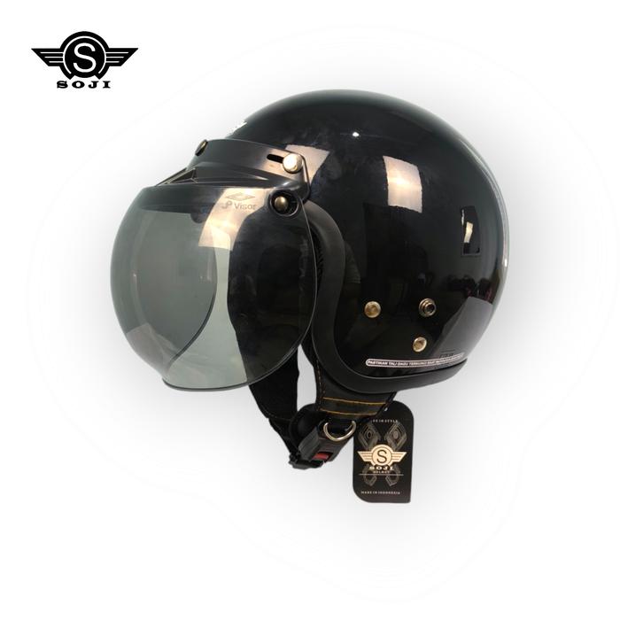 Gambar SOJI Helm Reno List Hitam Retro Classic Kaca Cembung Smoke - hitam glos, M (57-58cm) dari SOJI Helmet Official Store undefined Tokopedia
