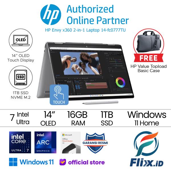 Gambar HP ENVY X360 14-fc0777TU/fc0888TU Intel Ultra 7 155U 16GB 1TB SSD 14"OLED 2.8K Touch Windows 11 Home + Office Student 2021 - SILVER , NON PAKET dari FLIXX.ID undefined Tokopedia