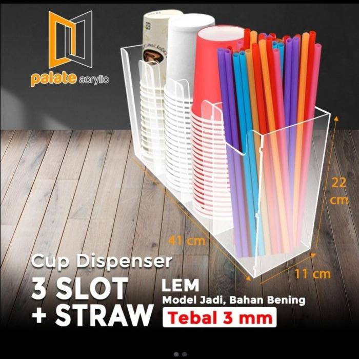 Gambar AKRILIK CUP DISPENSER 3 SLOT+STRAW HITAM SOLID - MODEL JADI - BENING dari PalateAcrylic undefined Tokopedia