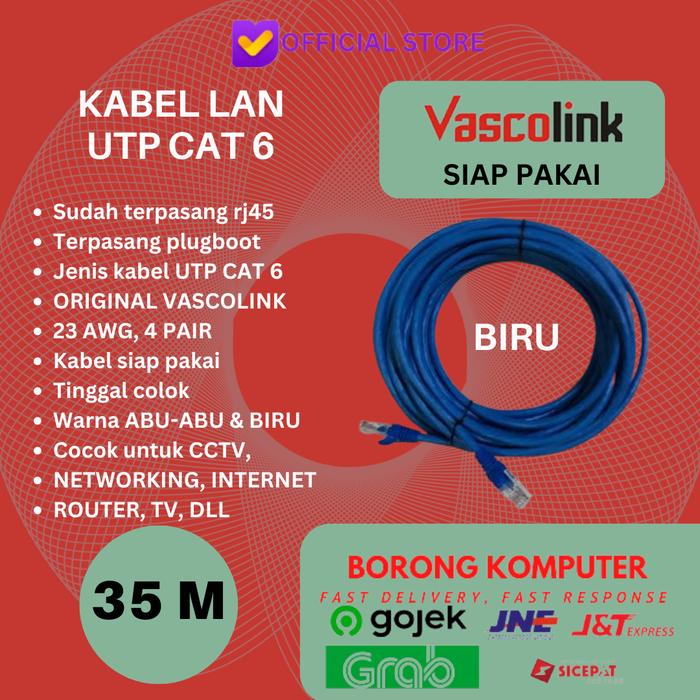 Gambar Kabel LAN UTP Cat 6 35M VASCOLINK Siap Pakai 35 Meter - Biru dari BORONG KOMPUTER Kota Administrasi Jakarta Barat Tokopedia
