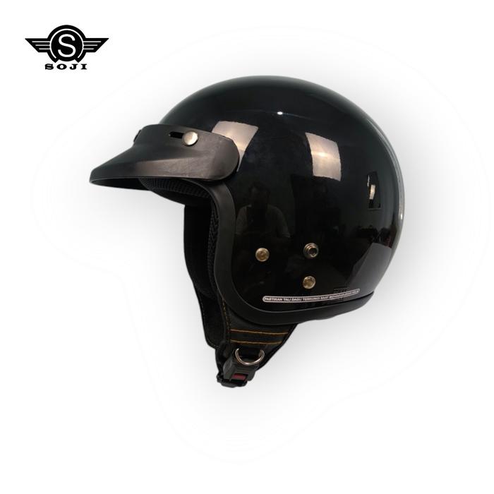 Gambar SOJI Helm Polos Retro Classic Reno Lh Pet Hitam - hitam glos, M (57-58cm) dari SOJI Helmet Official Store undefined Tokopedia