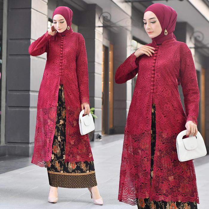 Gambar Setelan Kebaya Tunik Kancing Seribu Maroon Dan Pilihan Warna Lain - SET MAROON, M dari Niaga Belanja Online undefined Tokopedia