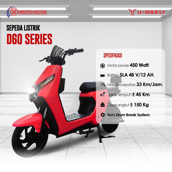 Gambar U-WINFLY SEPEDA LISTRIK TYPE NEW D60 - Merah dari Hirotomotor.Uwinfly undefined Tokopedia
