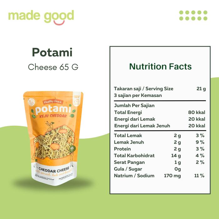Gambar Potami Healthy Snack 65gr Mie Remes Bayam Original Spicy Cheese 65gr - Cheese dari Madegood Market undefined Tokopedia