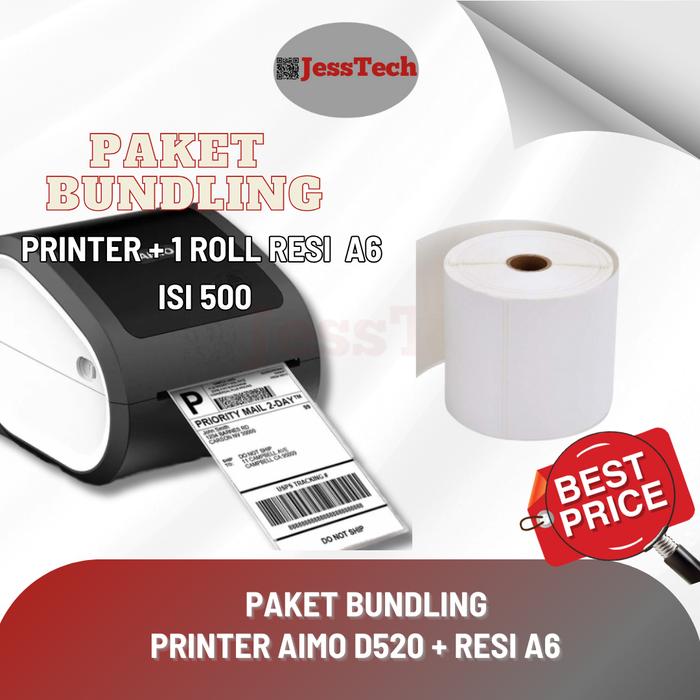 Gambar AIMO D520 Barcode Label Printer Thermal Printer Resi Sticker Inkless Tanpa Tinta 110 mm A6 - PRINTER+ 1 RESI dari JESSTECH BARCODE undefined Tokopedia