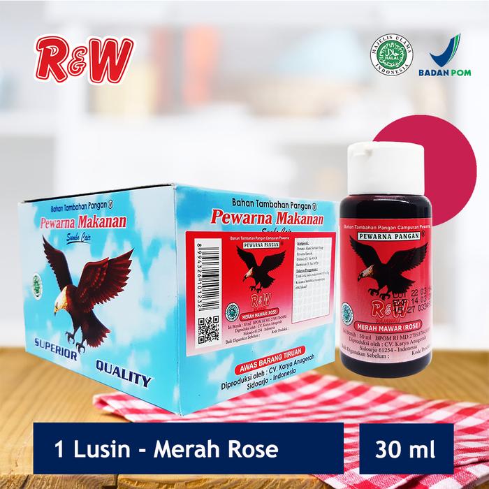 Gambar Pewarna Makanan Kue Rajawali R&W RW 30 ml 1 Lusin - Merah Mawar dari Tobaku Sumber Berkah undefined Tokopedia