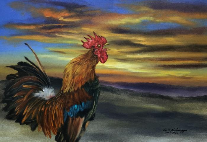 Gambar Lukisan ayam jago berkokok menyambut pagi, filosofi harapan dan optimisme dari JAVADESINDOartgallery undefined Tokopedia
