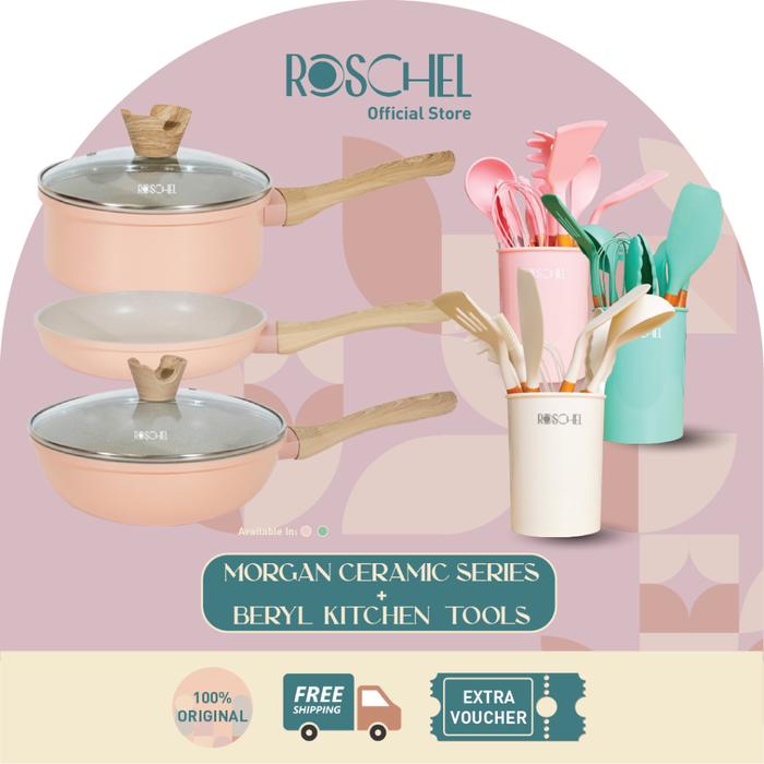 Gambar Roschel Morgan Panci Set Greblon Anti Lengket + Spatula 10 Pcs Silicon - Morgan Pink, Spatula Pink dari WINNER BABY SHOP undefined Tokopedia