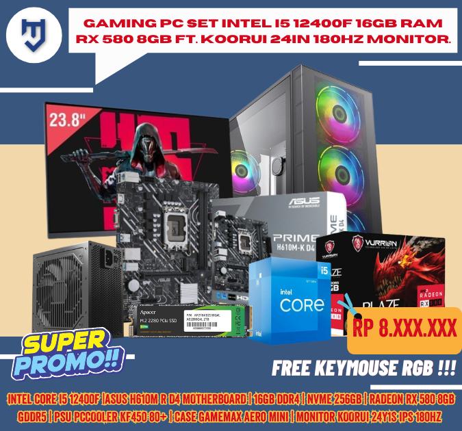 Jual Gaming PC Set Intel I5 12400F 16GB RAM RX 580 8GB Koorui
