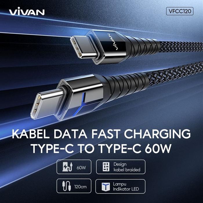 Gambar Vivan Kabel Data Cable Fast Charging VFM100 Micro USB / VFC100 USB-C / VFL100 Lightning / VFCC120 USB-C to USB-C / VFCl120 USB-C to Lightning - VFCC120 dari bestdeal_NEW undefined Tokopedia