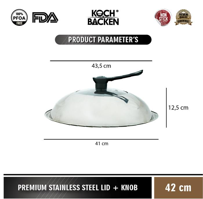 Gambar KOCH&BACKEN Glass Lid Stainless Steel Lid + Knob - Tutup Panci Kuali Penggorengan Ukuran Besar Anti Karat - 42cm dari Koch&Backen undefined Tokopedia