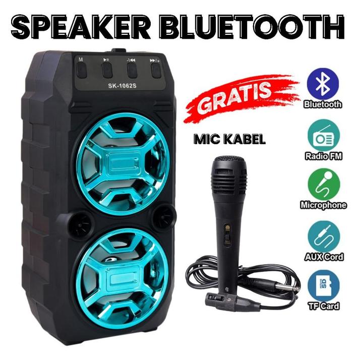 Gambar SPEAKER PORTABLE SK- 1062S BLUETOOTH FREE MIC KABEL KARAOKE FM RADIO/MICRO SD/AUDIO JACK SPEAKER MURAH MERIAH dari Borin Storee undefined Tokopedia