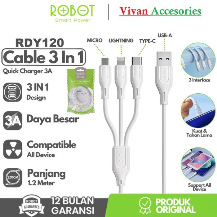 Gambar ROBOT RDY120 Kabel Data Quick Charging 3 in 1 Type-C Micro Lightning - ROBOT RDY120 dari Vivan.Accesories undefined Tokopedia
