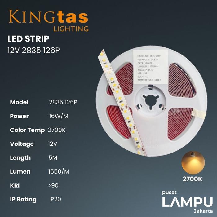 Gambar KINGTAS Premium Led Strip 12Volt 2835 126Led 1roll 5 meter 12V - 2700k dari Pusat Lampu Jakarta undefined Tokopedia