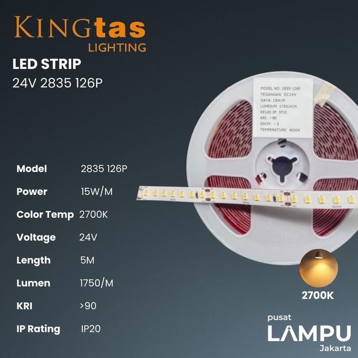 Gambar KINGTAS Premium Led Strip 24Volt 2835 126Led 1roll 5 meter 24V - 2700K dari Pusat Lampu Jakarta undefined Tokopedia