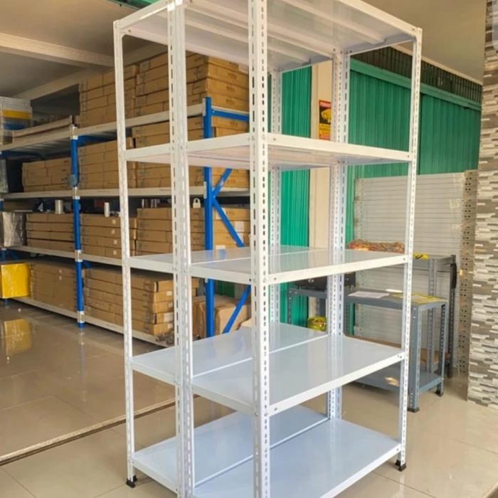 Gambar rak besi siku, rak besi, rak gudang, rak barang, rak buku, rak susun - Putih, T200xL40xP100 dari rak besi malang raya undefined Tokopedia