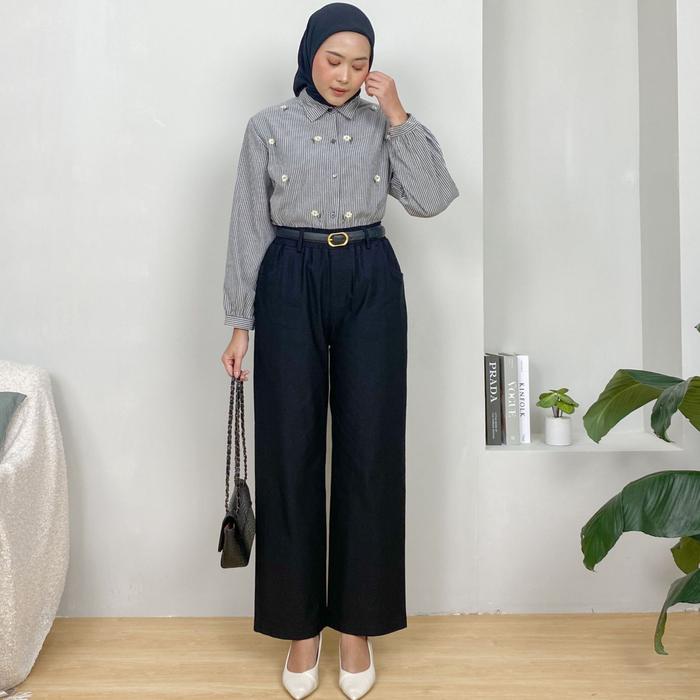 Gambar Himi Kulot | Celana Kulot Lurus Kerja Wanita | Pinggang Full karet - Black dari Dosti Fashion undefined Tokopedia